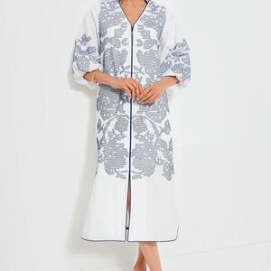 Hyacinth House White & Blue Embroidery Arem Caftan - White & Blue / S
